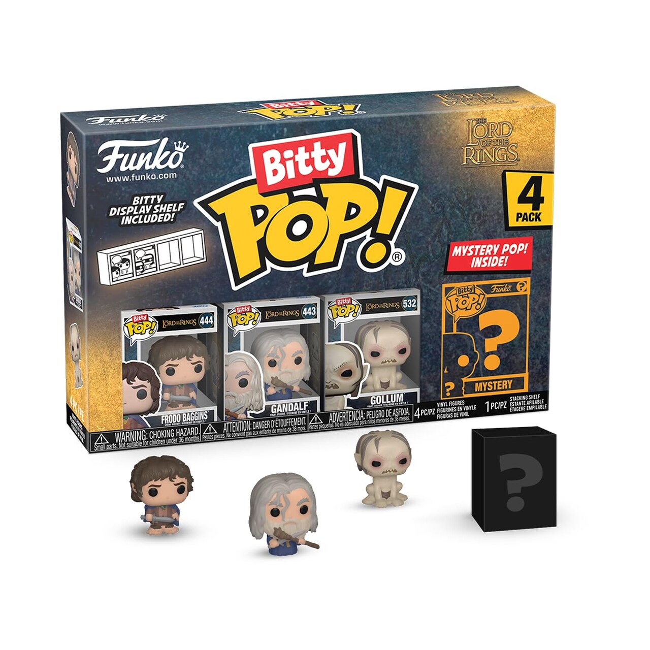 Funko Bitty POP! Lord of The Rings - Frodo, 4-Pack and A Surprise Mystery Mini Figure - 0.9 Inch (2.2 Cm) - Lord of The Rings Collectable - Stackable Display Shelf Included - Gift Idea